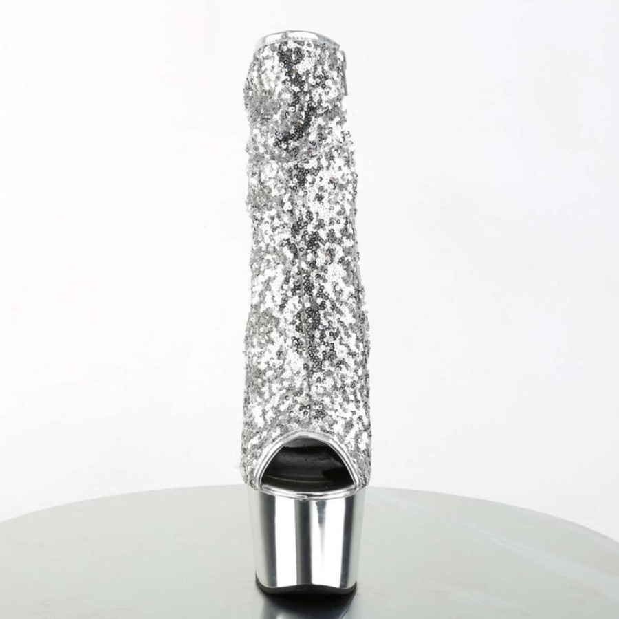 High Heels Pleaser | Pleaser Adore-1008Sq Silver Sequins/Silver Chrome