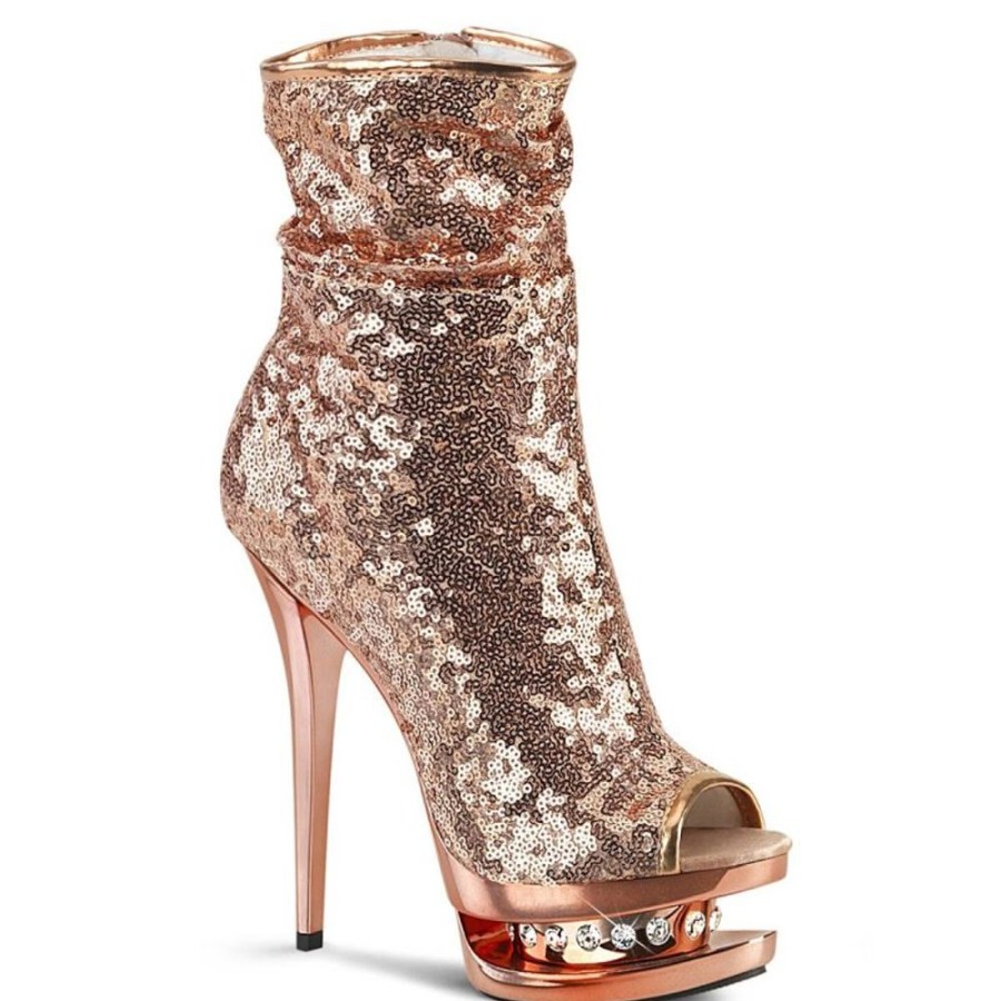 High Heels Pleaser | Pleaser Blondie-R-1008 Plateau Ankle Boots Sequins Chrome Rose Gold