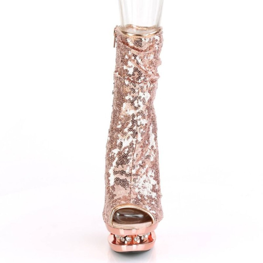 High Heels Pleaser | Pleaser Blondie-R-1008 Plateau Ankle Boots Sequins Chrome Rose Gold