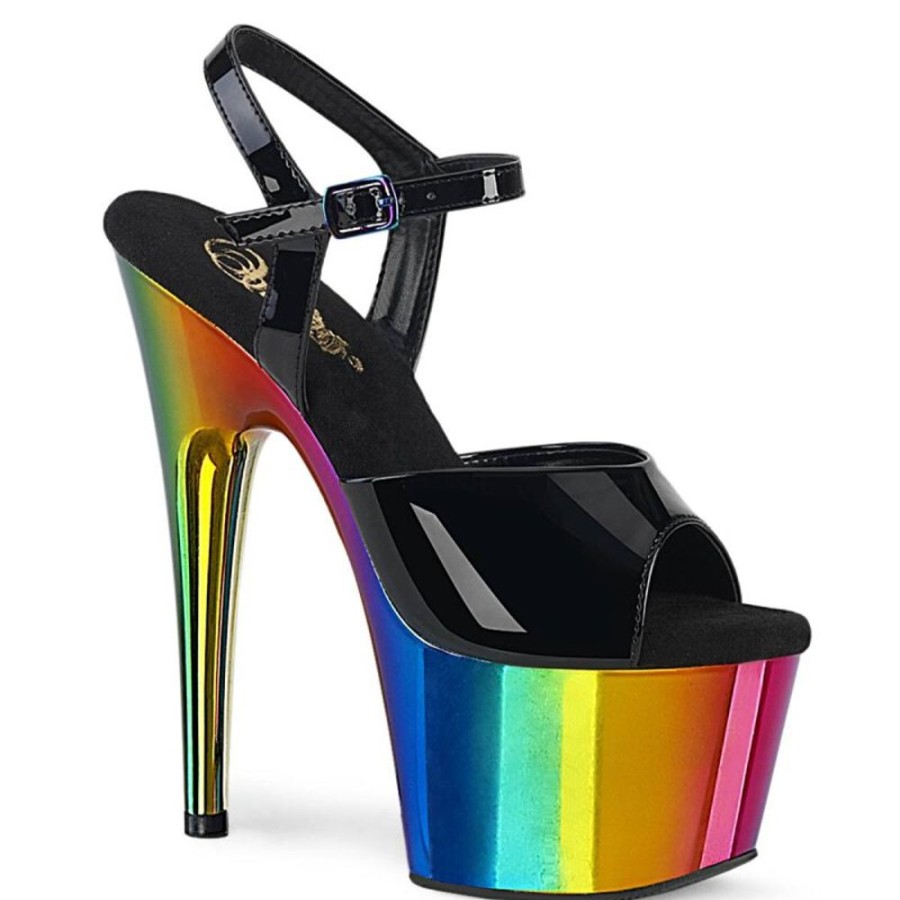 High Heels Pleaser | Pleaser Adore-709Rc Plateau Sandalettes Patent Black Colorful