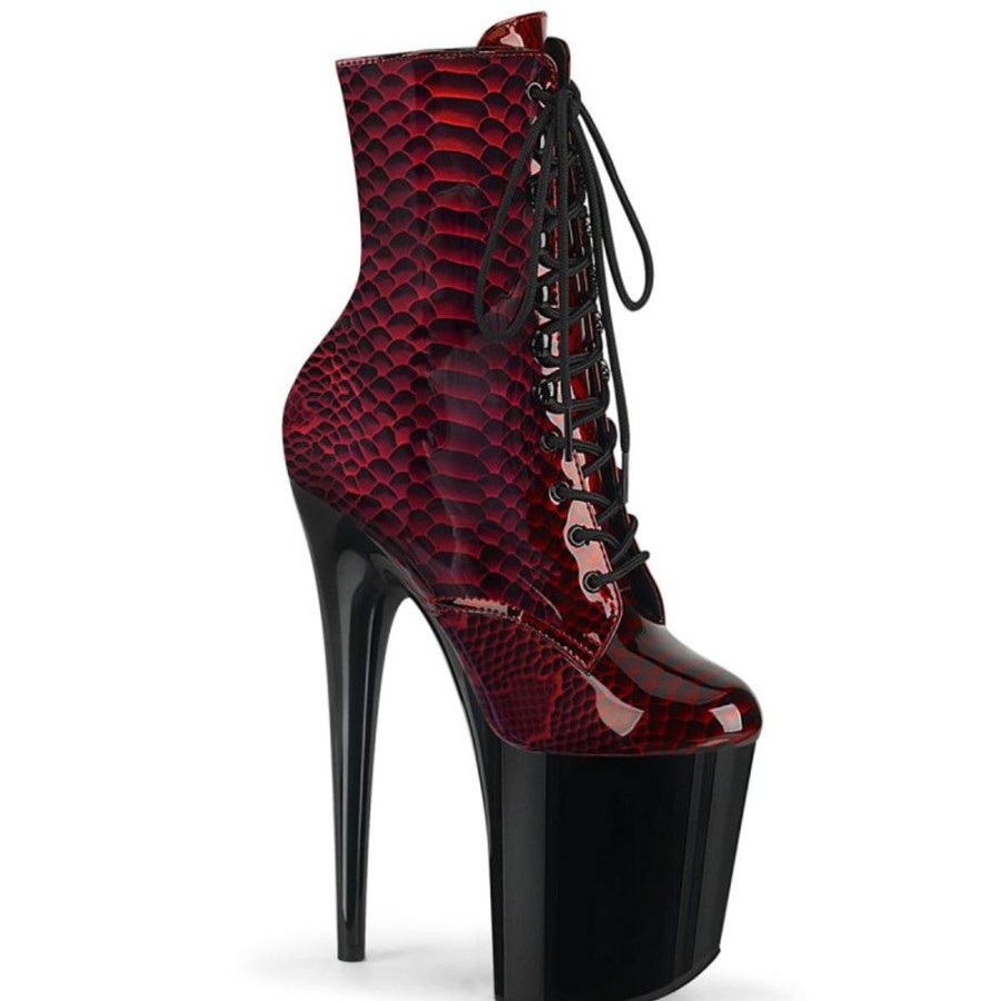 High Heels Pleaser | Pleaser Flamingo-1020Sp Plateau Ankle Boots Patent Snake Red