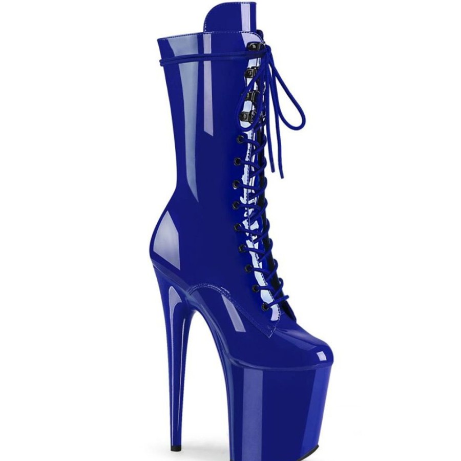 High Heels Pleaser | Pleaser Flamingo-1050 Plateau Ankle Boots Patent Blue