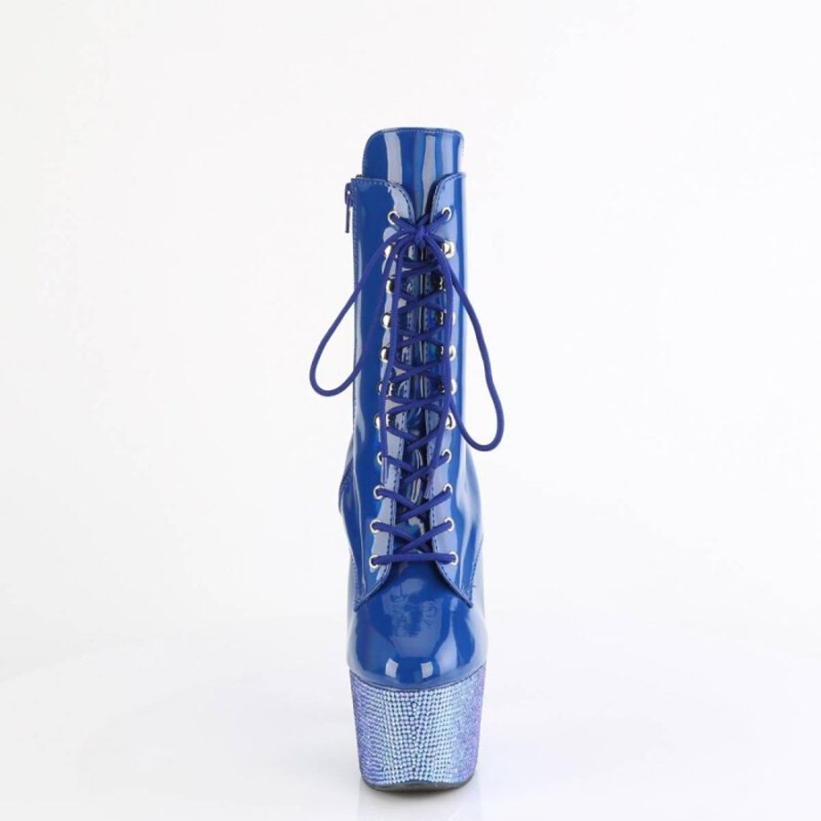 High Heels Pleaser | Pleaser Bejeweled-1020-7 Plateau Ankle Boots Holo Rhinestones Blue