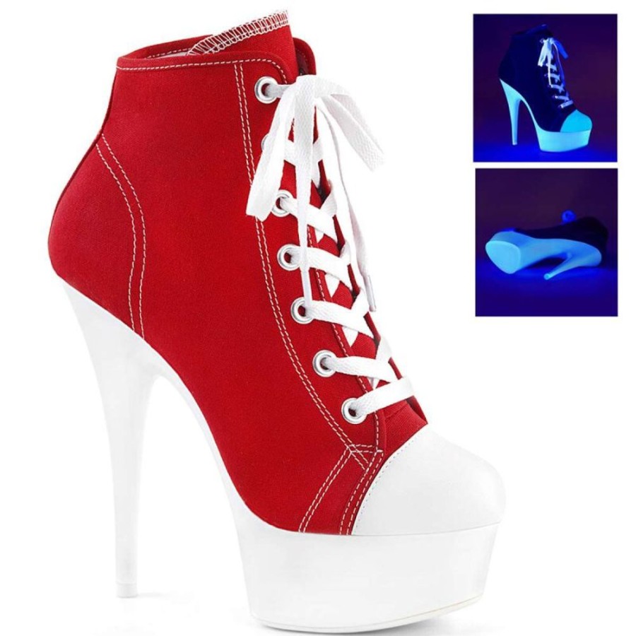 High Heels Pleaser | Pleaser Delight-600Sk-02 Red Canvas/Neon White