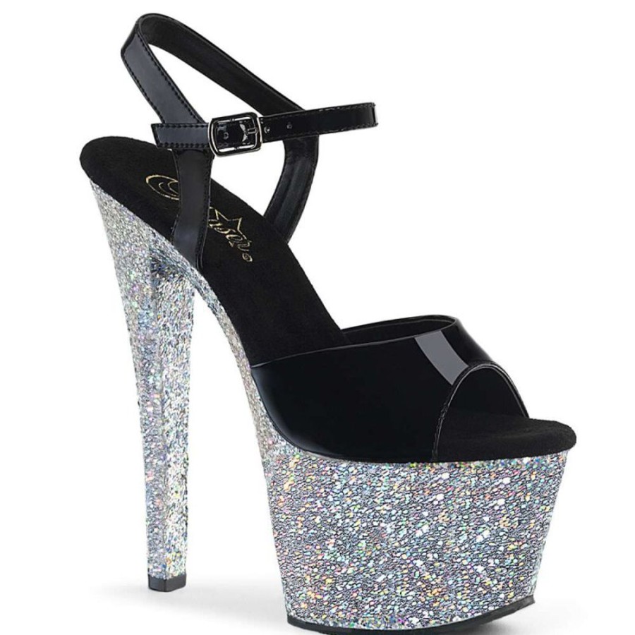 High Heels Pleaser | Pleaser Sky-309Lg Black Patent/Silver Multi Glitter