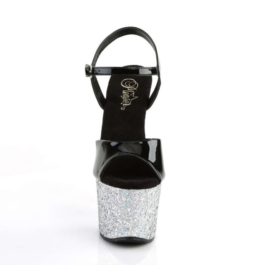 High Heels Pleaser | Pleaser Sky-309Lg Black Patent/Silver Multi Glitter