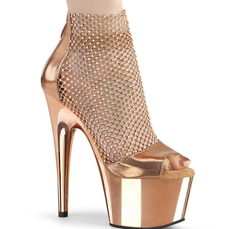 High Heels Pleaser | Pleaser Adore-765Rm Plateau Sandalettes Mesh Chrome Rose Gold