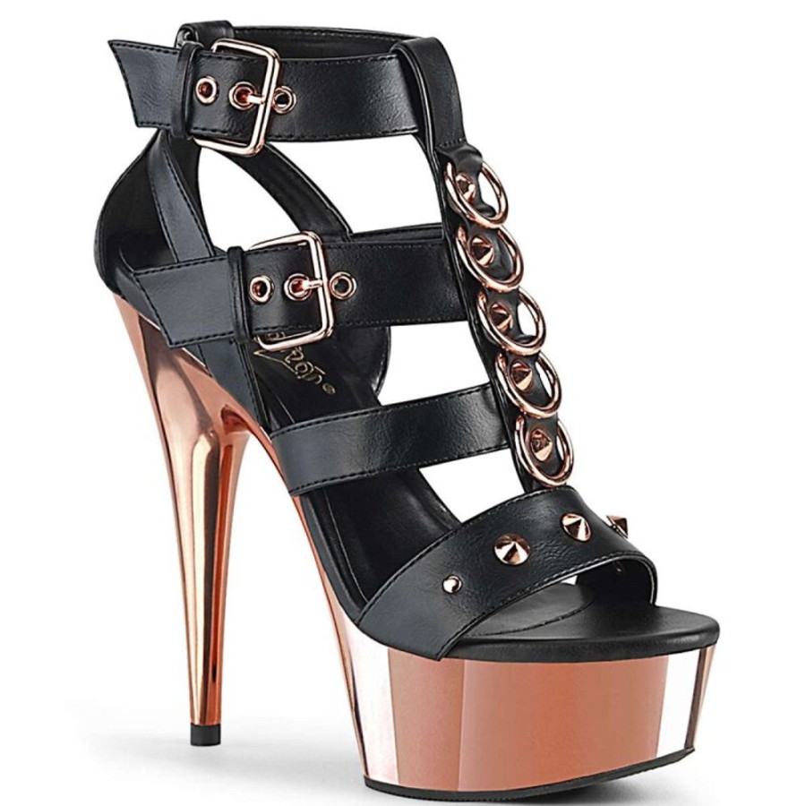 High Heels Pleaser | Pleaser Delight-658 Black Faux Leather/Rose Gold Chrome