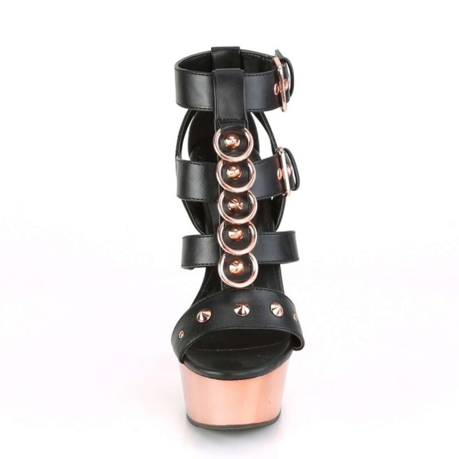 High Heels Pleaser | Pleaser Delight-658 Black Faux Leather/Rose Gold Chrome