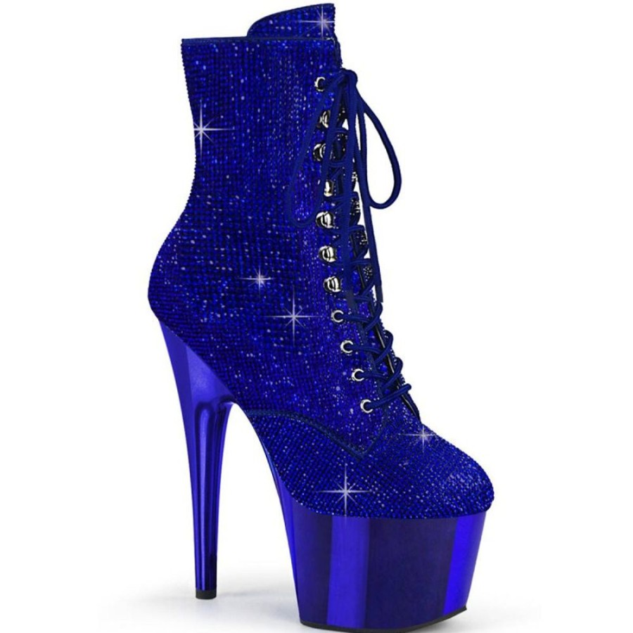 High Heels Pleaser | Pleaser Adore-1020Chrs Plateau Ankle Boots Rhinestones Chrome Blue