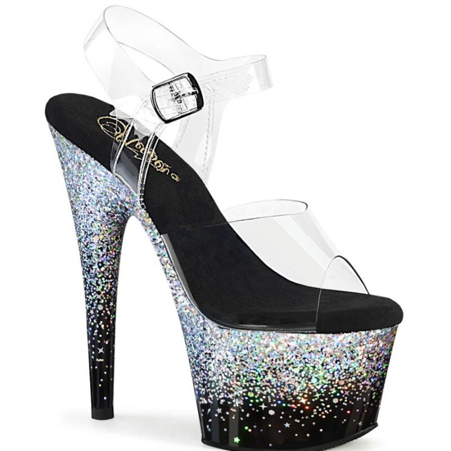 High Heels Pleaser | Pleaser Adore-708Ss Plateau Sandalettes Glitter Transparent Silver