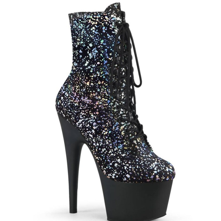 High Heels Pleaser | Pleaser Adore-1020Splat Plateau Ankle Boots Holo Velvet Colorful