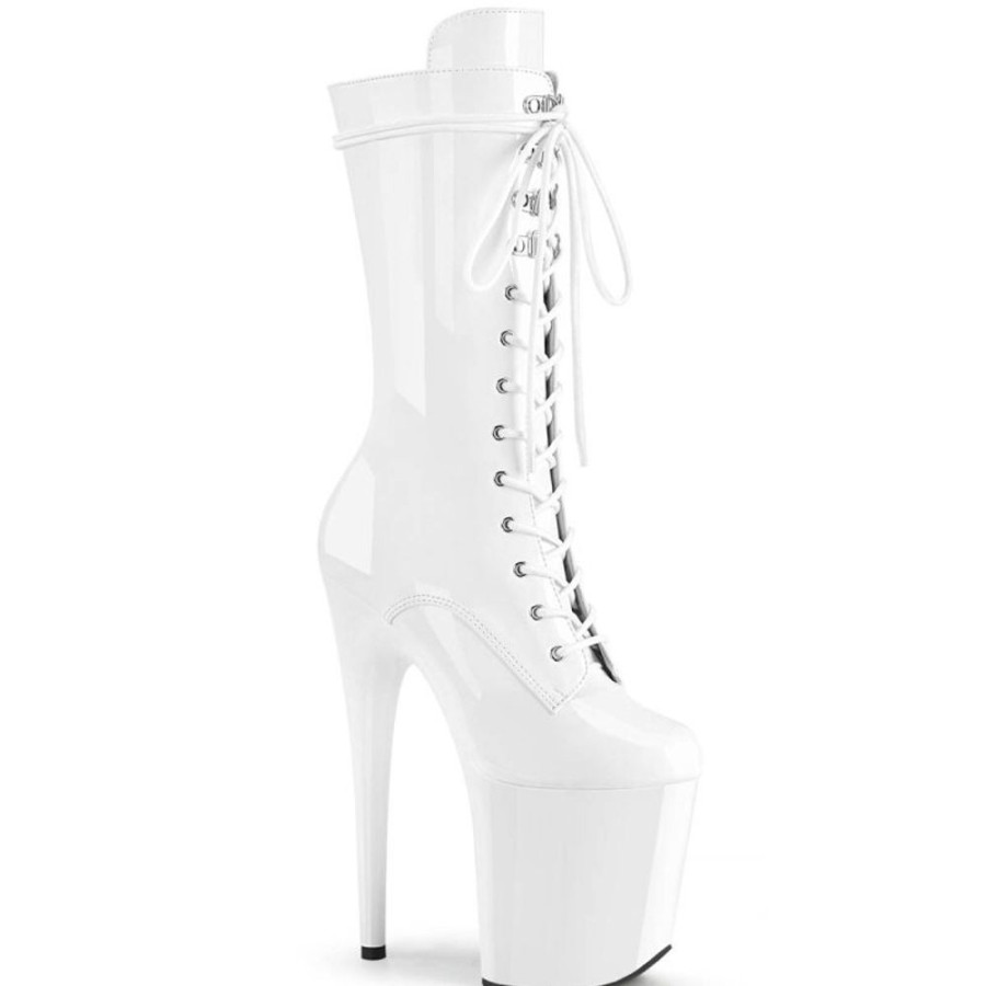 High Heels Pleaser | Pleaser Flamingo-1050 Plateau Ankle Boots Patent White