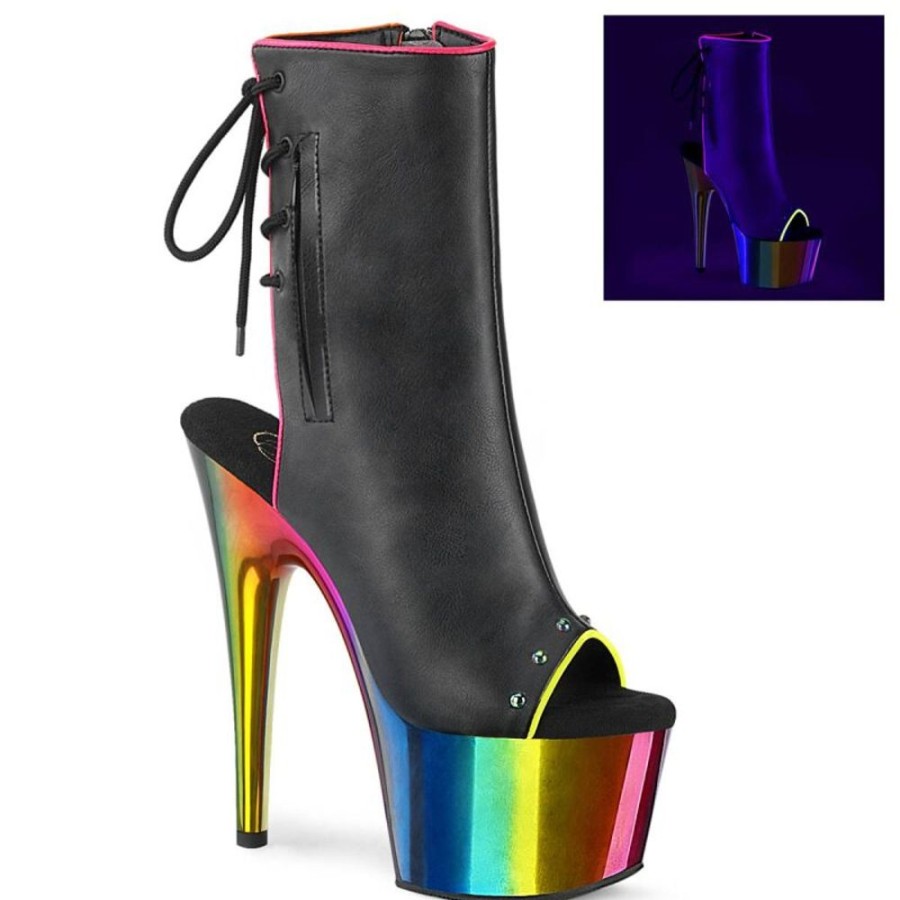 High Heels Pleaser | Pleaser Adore-1018Rc-02 Plateau Ankle Boots Faux Leather Chrome Black Colorful