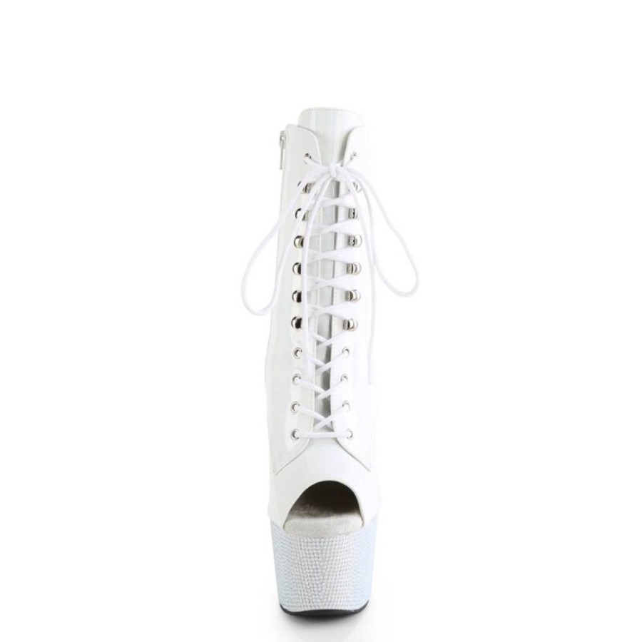 High Heels Pleaser | Pleaser Bejeweled-1021-7 Plateau Ankle Boots Holo Rhinestones White