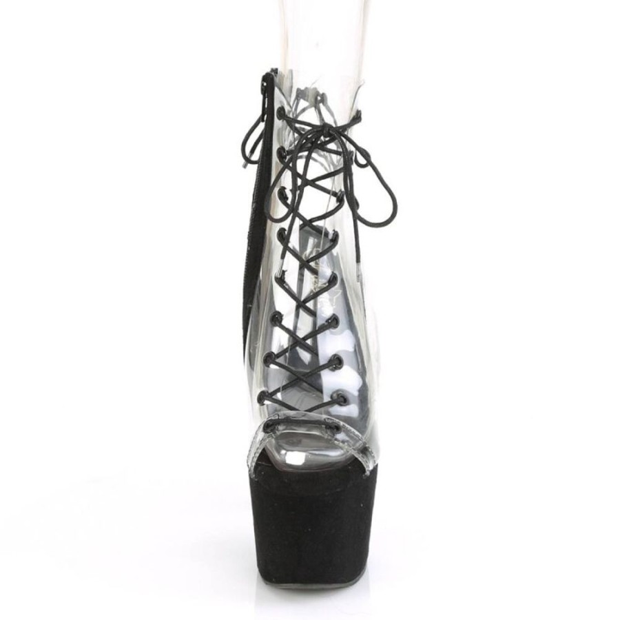 High Heels Pleaser | Pleaser Adore-700-30Fs Plateau Ankle Boots Faux Suede Transparent Black