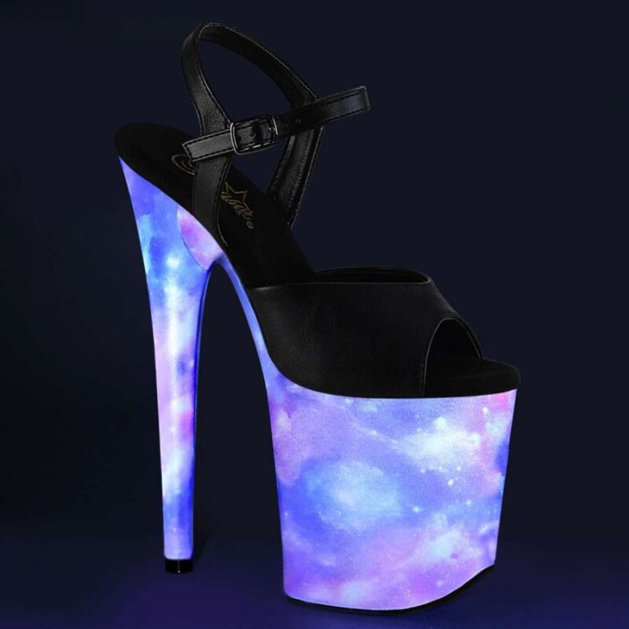 High Heels Pleaser | Pleaser Flamingo-809Refl Black Faux Leather/Purple-Blue Reflective