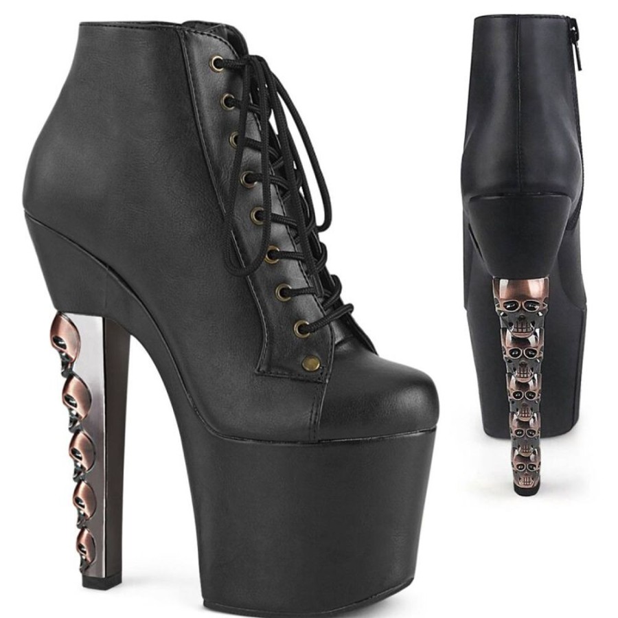 High Heels Pleaser | Pleaser Hex-1005 Plateau Ankle Boots Faux Leather Black