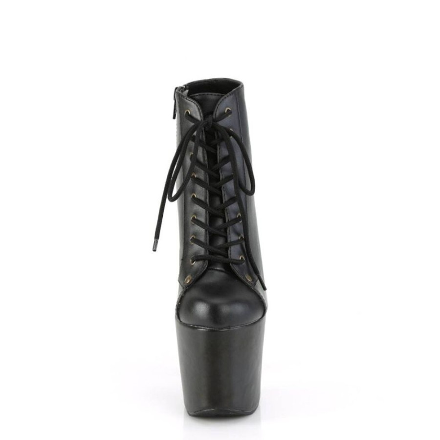 High Heels Pleaser | Pleaser Hex-1005 Plateau Ankle Boots Faux Leather Black