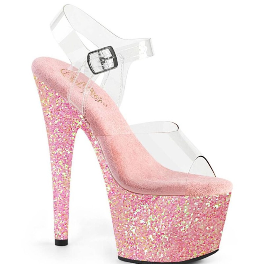 High Heels Pleaser | Pleaser Adore-708Lg Plateau Sandalettes Glitter Transparent Pink