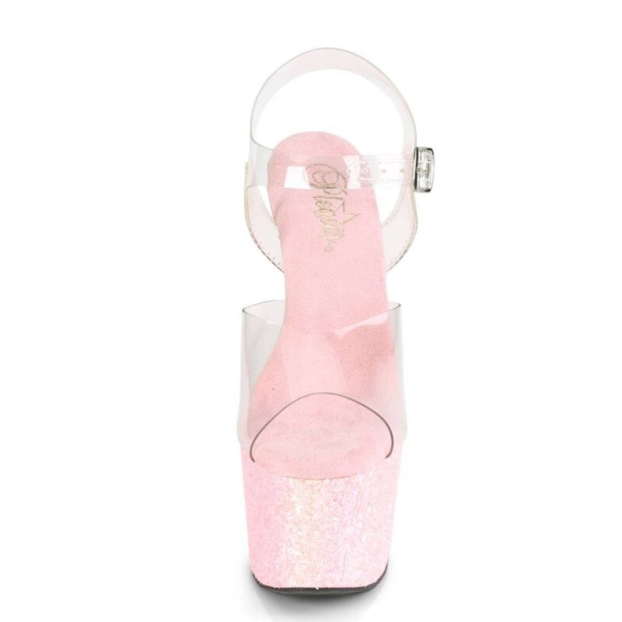 High Heels Pleaser | Pleaser Adore-708Lg Plateau Sandalettes Glitter Transparent Pink