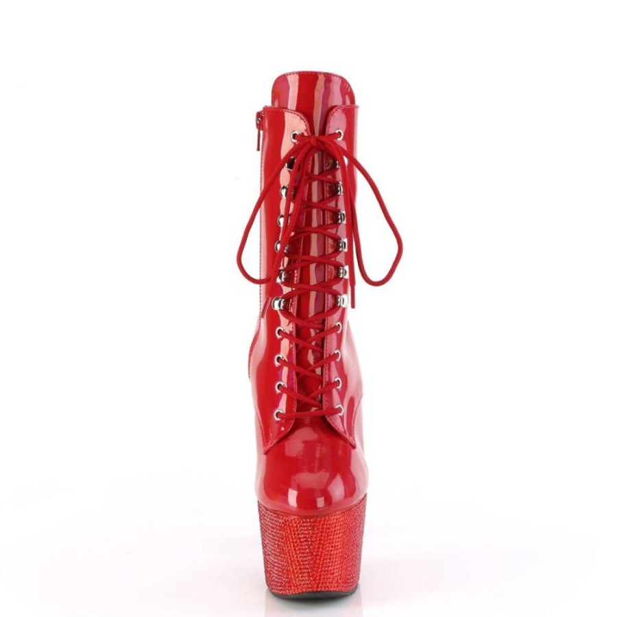 High Heels Pleaser | Pleaser Bejeweled-1020-7 Plateau Ankle Boots Holo Rhinestones Red