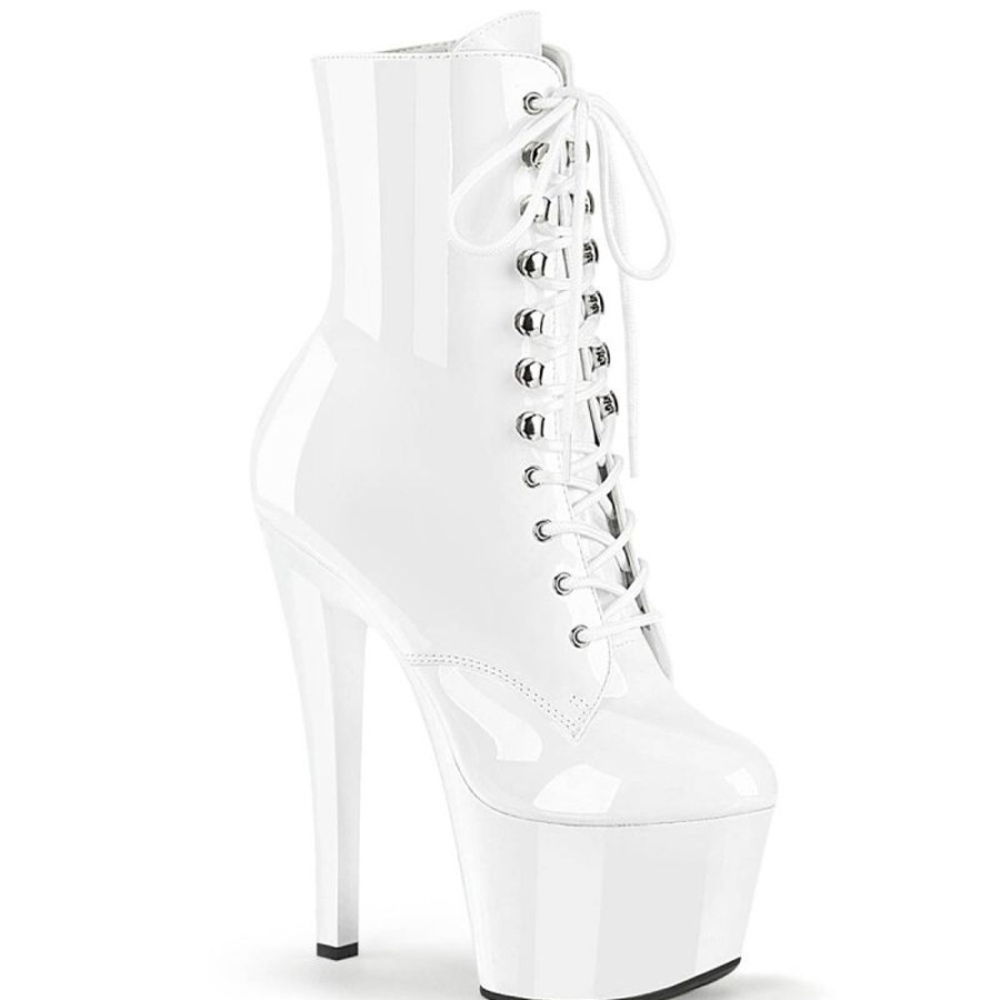 High Heels Pleaser | Pleaser Sky-1020 Plateau Ankle Boots Patent White