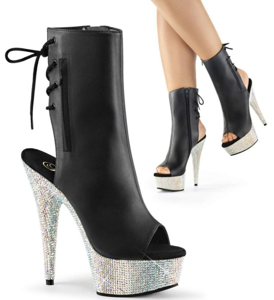 High Heels Pleaser | Pleaser Bejeweled-1018Dm-6 Black Faux Leather/Silver Multi Rs