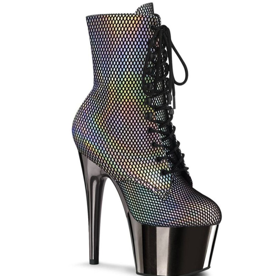 High Heels Pleaser | Pleaser Adore-1020Hfn Plateau Ankle Boots Mesh Holo Black Colorful