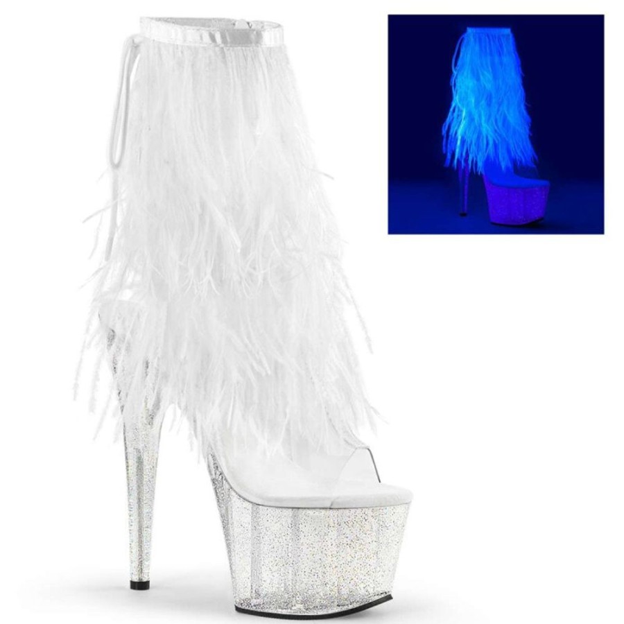 High Heels Pleaser | Pleaser Adore-1017Mff Clear-White Marabou/Clear-Glitter