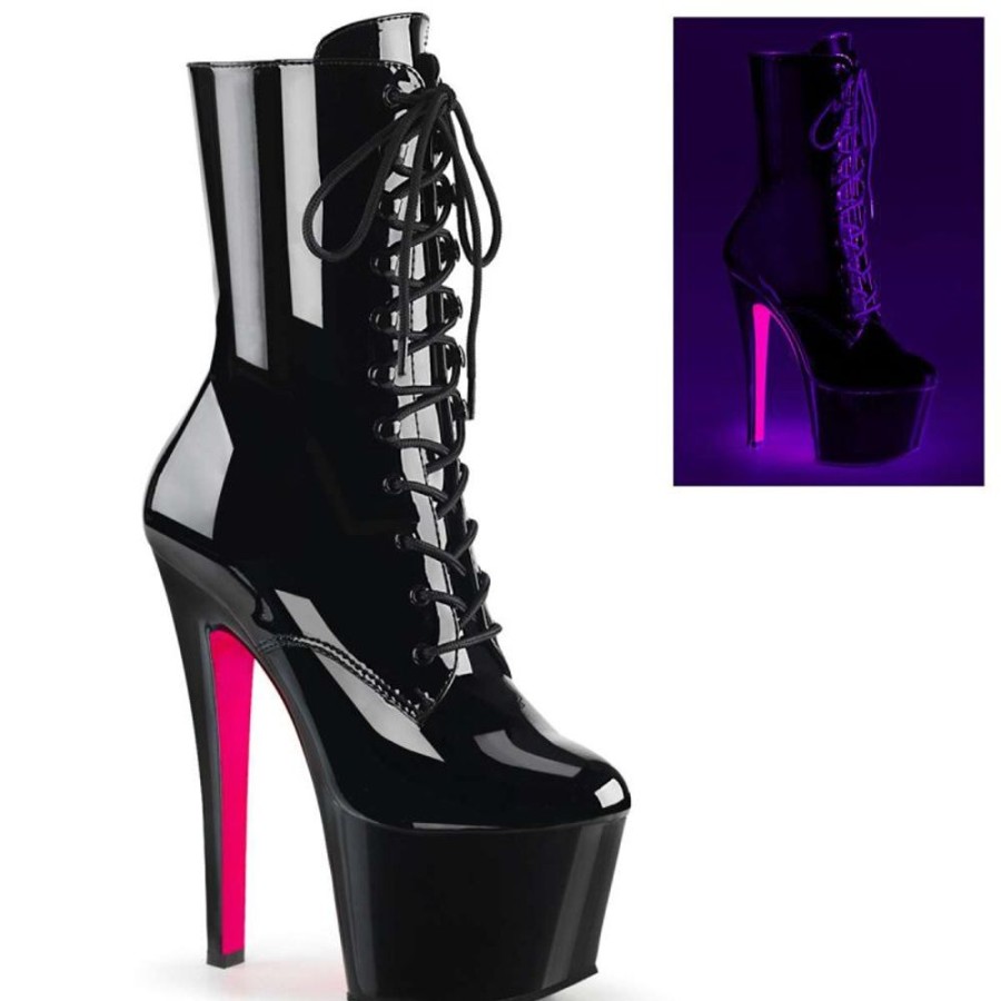 High Heels Pleaser | Pleaser Sky-1020Tt Black Patent/Black-Neon Hot Pink