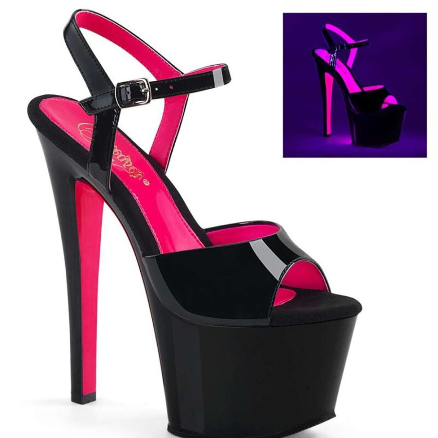 High Heels Pleaser | Pleaser Sky-309Tt Black Patent/Black-Neon Hot Pink