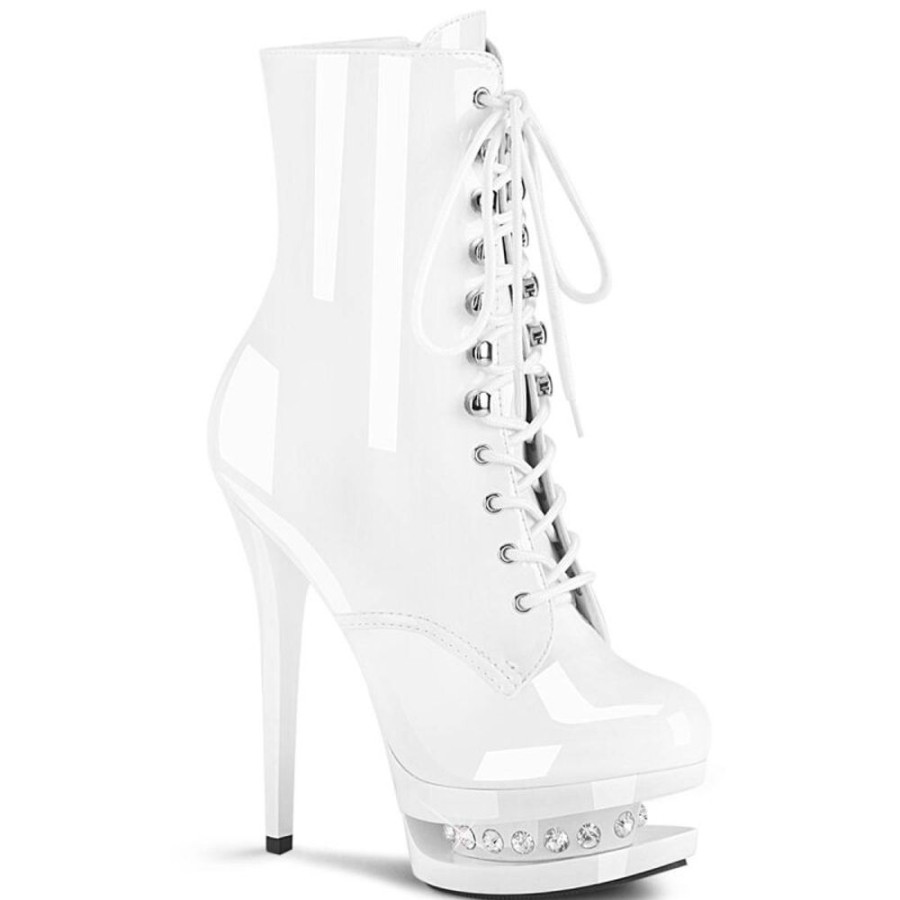 High Heels Pleaser | Pleaser Blondie-R-1020 Plateau Ankle Boots Patent Chrome White