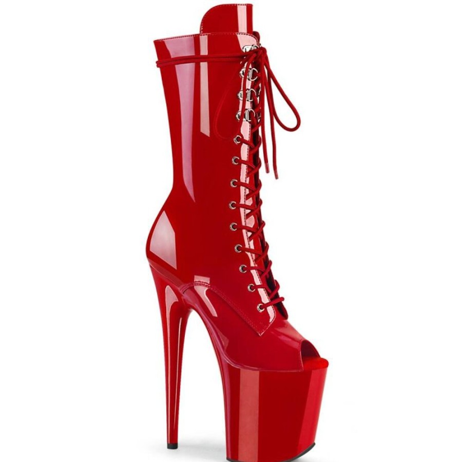 High Heels Pleaser | Pleaser Flamingo-1051 Plateau Ankle Boots Patent Red