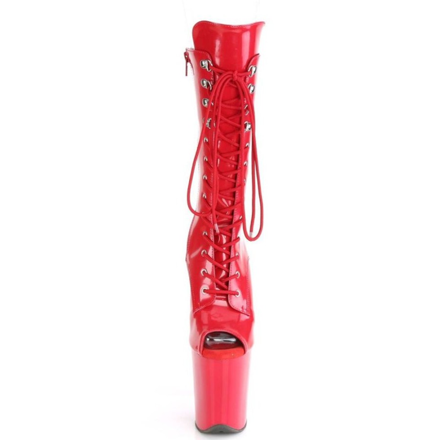 High Heels Pleaser | Pleaser Flamingo-1051 Plateau Ankle Boots Patent Red