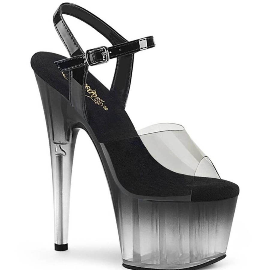 High Heels Pleaser | Pleaser Adore-708T-2 Plateau Sandalettes Smoke Transparent Black