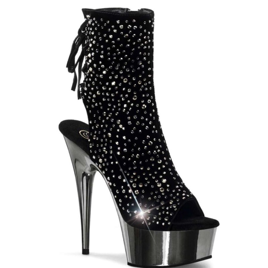 High Heels Pleaser | Pleaser Delight-1018Rs Black Velvet-Pewter Rs/ Pewter Chrome