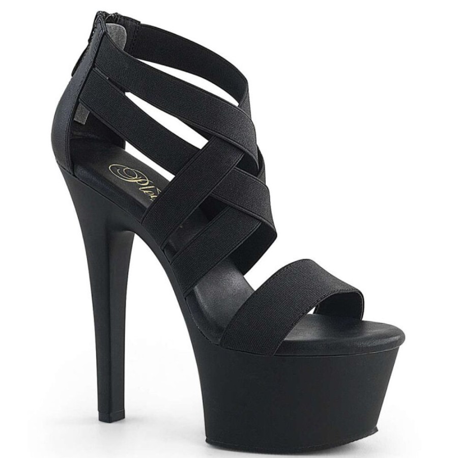 High Heels Pleaser | Pleaser Aspire-669 Black Elastic Band-Faux Leather/Black Matte