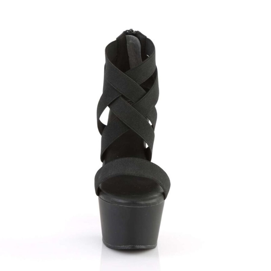 High Heels Pleaser | Pleaser Aspire-669 Black Elastic Band-Faux Leather/Black Matte