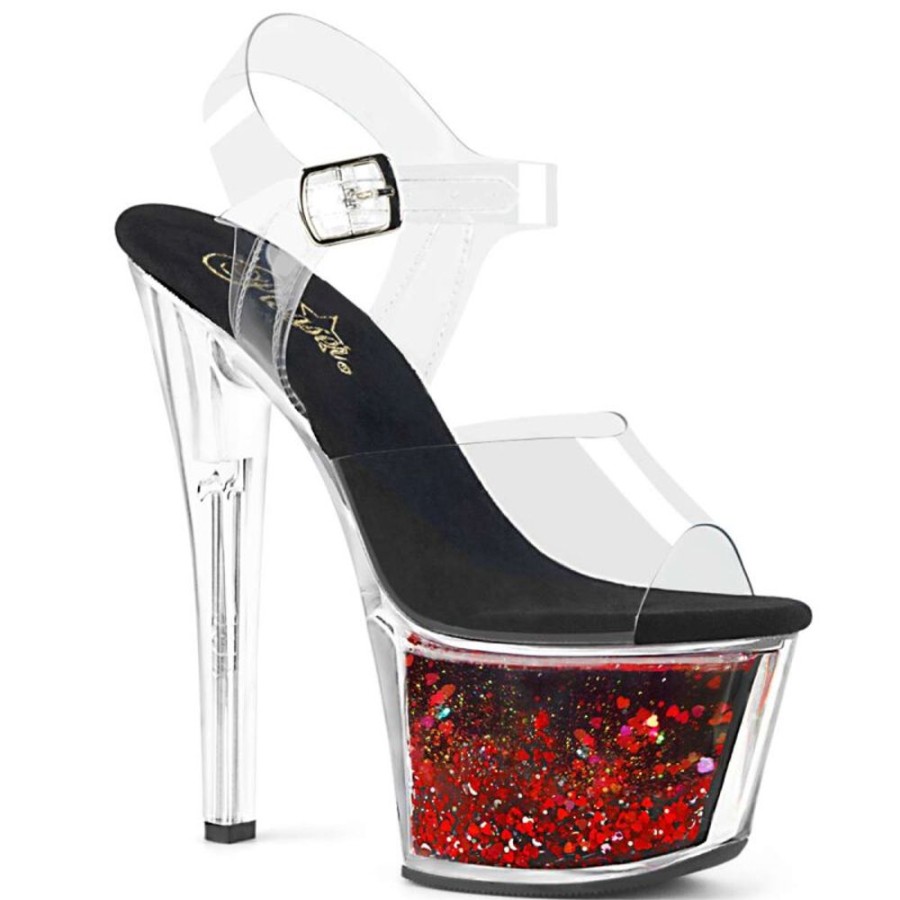 High Heels Pleaser | Pleaser Sky-308Whg Clear/Black-Red Glitter