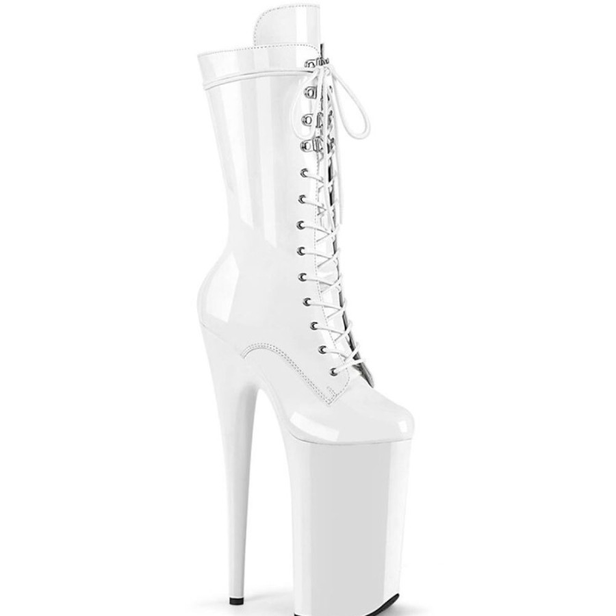 High Heels Pleaser | Pleaser Beyond-1050 Plateau Ankle Boots Patent White