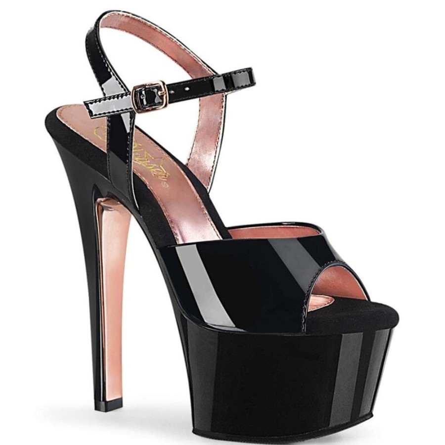 High Heels Pleaser | Pleaser Aspire-609Tt Black Patent/Black-Rose Gold Chrome