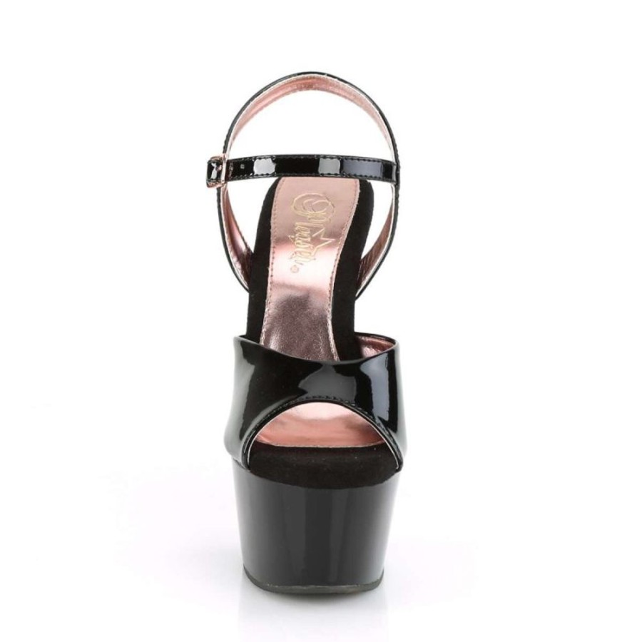 High Heels Pleaser | Pleaser Aspire-609Tt Black Patent/Black-Rose Gold Chrome