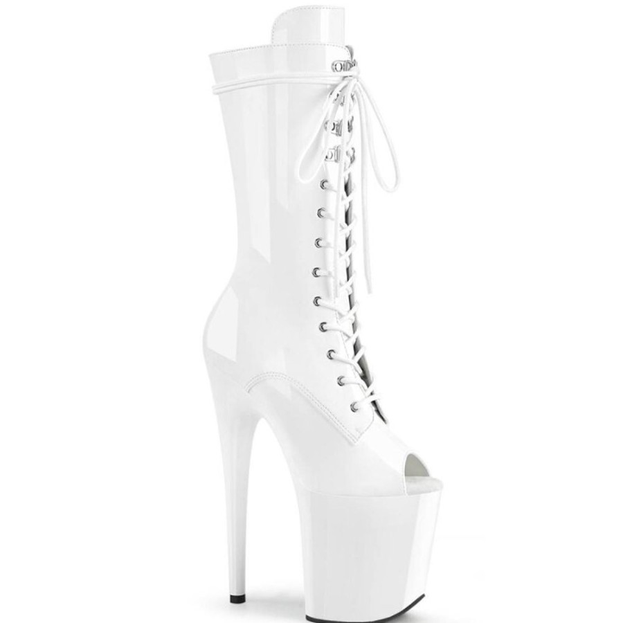 High Heels Pleaser | Pleaser Flamingo-1051 Plateau Ankle Boots Patent White