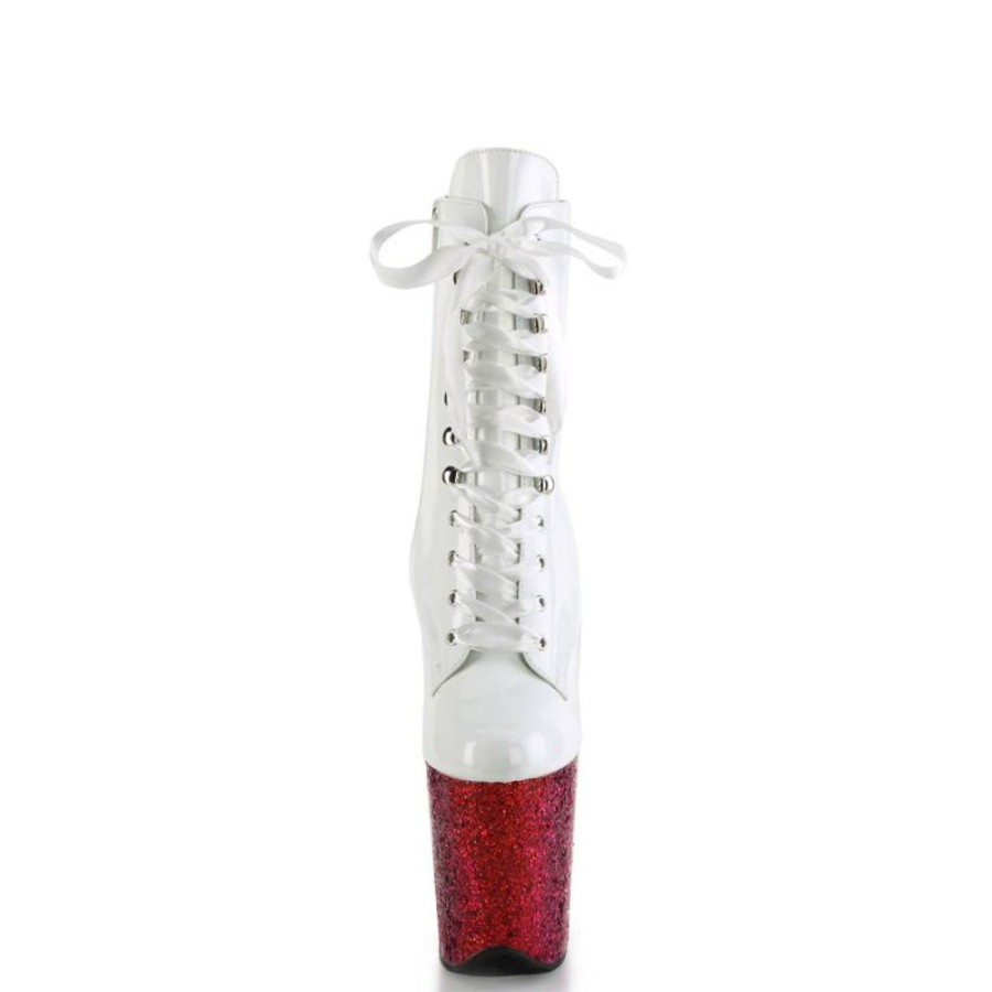 High Heels Pleaser | Pleaser Flamingo-1020Hg Plateau Ankle Boots Patent Glitter White Colorful