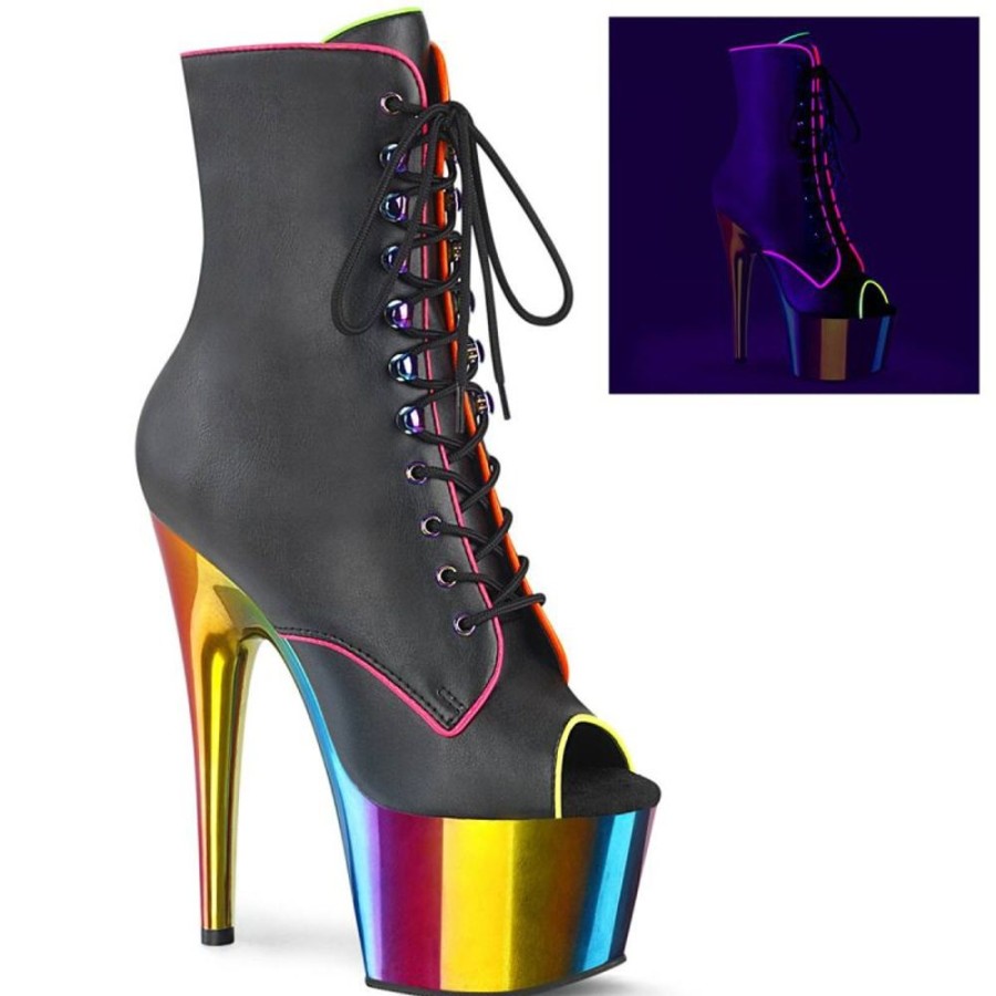 High Heels Pleaser | Pleaser Adore-1021Rc-02 Plateau Ankle Boots Faux Leather Chrome Black Colorful