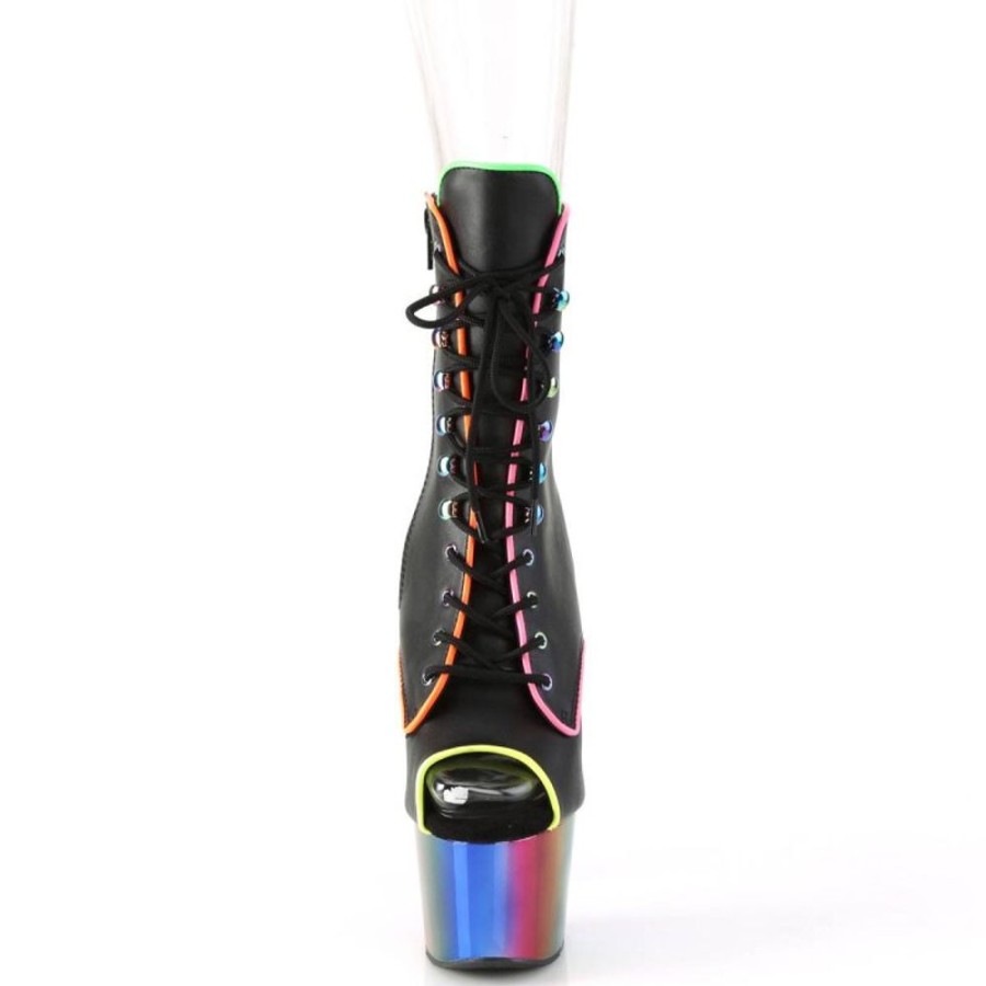 High Heels Pleaser | Pleaser Adore-1021Rc-02 Plateau Ankle Boots Faux Leather Chrome Black Colorful