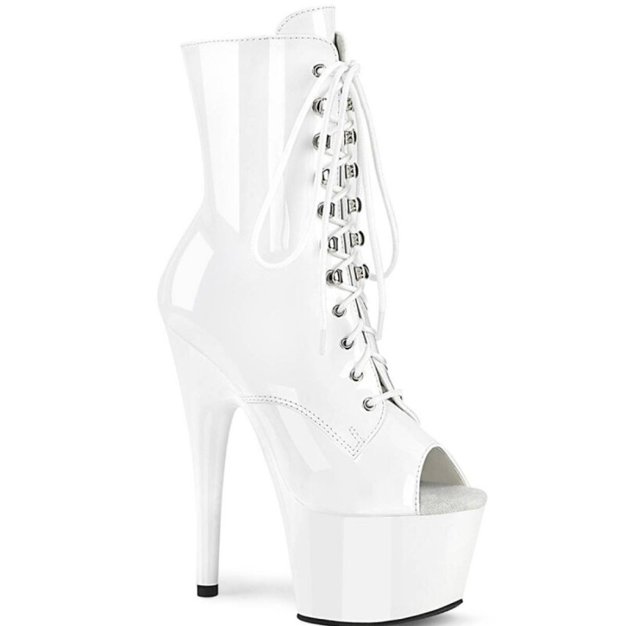 High Heels Pleaser | Pleaser Adore-1021 Plateau Ankle Boots Patent White