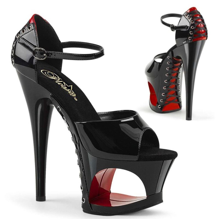 High Heels Pleaser | Pleaser Moon-760Fh Black-Red Patent/Black