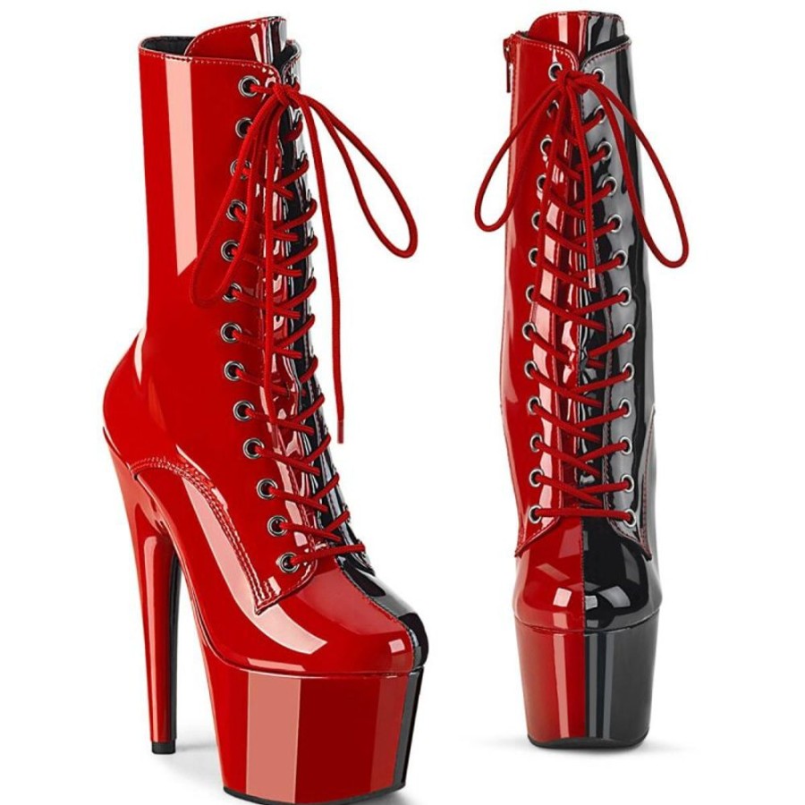 High Heels Pleaser | Pleaser Adore-1040Tt Plateau Ankle Boots Patent Black Red